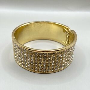 Cold Crystal Pave Hinged Fashion Bangle Bracelet